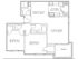 Inviting floor plan showcasing 2 bedrooms, a spacious living room, modern kitchen, and dining area with convenient storage, perfect for cozy living.