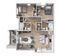 Modern 3D floor plan showcasing 2 spacious bedrooms, open-concept living and dining area, sleek kitchen, 2 bathrooms, and a cozy balcony.