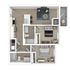 Modern 2D floor plan showcasing 2 bedrooms, an open-concept living room with a stylish kitchen, and a cozy balcony.