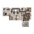 Modern apartment floor plan with two elegant bedrooms, spacious open-concept living and dining area, stylish kitchen, and inviting balcony.