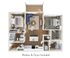 Charming 2-bedroom apartment floor plan with an open living area, modern kitchen, and private balcony. Washer and dryer included.
