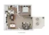Charming 1-bedroom floor plan featuring modern kitchen, cozy living room, and private balcony for a perfect urban retreat.