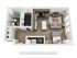 Detailed 3D floor plan of a studio apartment featuring an open-concept kitchen, living area, bathroom, and a cozy sleeping space.