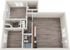 Modern 2D floor plan featuring a spacious bedroom, open living area, sleek kitchen, and two bathrooms with wood flooring throughout.