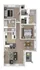 Modern apartment floor plan featuring 2 bedrooms, a spacious open-concept living and dining area, sleek kitchen with bar seating, and a cozy balcony.
