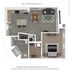 Modern one-bedroom apartment floor plan with 866 sq. ft., featuring an open-concept living and dining area, sleek kitchen, spacious bedroom, and elegant bathroom.