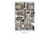 Modern floor plan featuring 2 spacious bedrooms, stylish open living and dining area, sleek kitchen, and balcony for relaxing.
