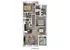 Chic floor plan showcasing 2 bedrooms, modern kitchen, cozy living area, and sunny balcony.