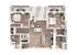 Elegant 3D floor plan showcasing two bedrooms with private balconies, an open-concept living area, and a modern kitchen with island seating.