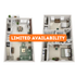 Modern 3D floor plan showcasing spacious two-story apartment with open-concept living area, kitchen, and multiple bedrooms. Limited availability.