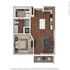Charming 3D apartment floor plan featuring a spacious bedroom, modern kitchen with island, cozy living room, elegant bathroom, and private balcony.
