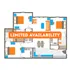 Chic floor plan showcasing 3 bedrooms, a modern kitchen, open living area, and dual bathrooms with limited availability.