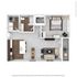 Modern 2D floor plan featuring an elegant bedroom, spacious open-concept living and dining area, sleek kitchen with island, and contemporary bathroom.