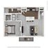 Modern 1-bedroom apartment floor plan featuring an open-concept kitchen and living area, cozy bedroom with ample closet space, stylish bathroom, and a private balcony.