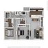 Modern 3D floor plan showcasing a spacious 2-bedroom apartment with an open kitchen, stylish living area, and elegant bathrooms.