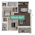 Chic 3D floor plan boasting 2 spacious bedrooms, modern open kitchen, and elegant living area; stylish design now sold out.