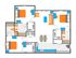Modern floor plan showcasing 3 bedrooms, spacious open living and dining area, and two elegant bathrooms. Cozy kitchen layout for optimal convenience.