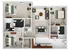 Modern apartment floor plan featuring three spacious bedrooms, two sleek bathrooms, an open-concept living and dining area, and an efficient kitchen layout.