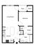 Modern apartment floor plan featuring a cozy bedroom, spacious living room, open kitchen with island, convenient patio, and bathroom with washer/dryer space.