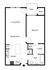 Modern 1-bedroom floor plan with spacious living and dining area, functional kitchen with pantry, cozy patio, and convenient laundry space.