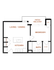 Modern apartment floor plan featuring a spacious living and dining area, well-equipped kitchen, cozy bedroom, and a relaxing patio/balcony.