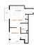 Modern floor plan showcasing a spacious kitchen, open living and dining area, cozy bedroom, and luxurious bath with dual patios for enhanced outdoor living.