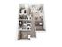 Contemporary 3D floor plan showcasing a beautifully organized apartment with one bedroom, open living area, modern kitchen island, and spacious washroom.
