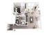 Modern 3D floor plan of a chic apartment featuring a cozy bedroom, open-concept kitchen, stylish living area, and spacious bathroom.