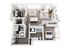 Modern 3D apartment floor plan featuring 2 bedrooms, spacious living room, elegant kitchen, and dining area with natural light.