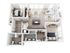 Modern apartment floor plan featuring three cozy bedrooms, a bright open-concept living and dining area, sleek kitchen island, and two stylish bathrooms.