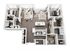 Elegant 3D floor plan showcasing a luxurious apartment with two bedrooms, open-concept living and dining area, modern kitchen with island, and spacious bathrooms.