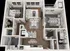 Elegant 3D floor plan showcasing a modern two-bedroom apartment with an open-concept living and dining area, a stylish kitchen, convenient laundry space, and spacious closets.