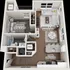 Modern floor plan showcasing a cozy 1-bedroom apartment with a spacious living and dining area, a sleek kitchen, and a functional bathroom. Perfect for comfortable urban living.