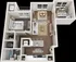 Luxe apartment floor plan showcasing a cozy bedroom, versatile flex space, and a spacious living and dining area with an open kitchen design.