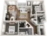 Modern 3D floor plan showcasing a cozy layout with two bedrooms labeled 'Snooze,' a sleek kitchen and dining area under 'Cook & Dine,' spacious living area titled 'Unwind,' and convenient bathrooms and storage spaces.