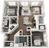 Modern 3D floor plan showcasing two bedrooms labeled as 'Snooze', a spacious 'Unwind & Dine' area, a stylish kitchen labeled 'Cook', a bathroom, and essential utilities including W/D.