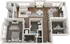 Modern open-concept apartment layout featuring a spacious living and dining area, sleek kitchen, cozy bedroom, versatile flex space, and elegant bathroom.