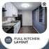 Modern kitchen layout featuring sleek cabinetry, stainless steel sink, and ample counter space with wood flooring.