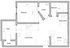 Charming floor plan featuring 1 bedroom, open living and dining area, modern kitchen, and inviting patio space.