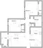 Charming floor plan showcasing 2 bedrooms, a cozy kitchen, dining and living areas, plus a private patio.