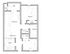 Inviting floor plan showcasing a spacious 1-bedroom apartment with a cozy den, open-concept living area, and a stylish kitchen. Features ample storage with multiple closets and a serene patio.