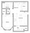 Modern 1-bedroom apartment floor plan with spacious living room, kitchen, dining area, and patio access.