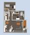 Elegant 3D floor plan showcasing 3 bedrooms, modern kitchen, cozy living space, and private balcony.