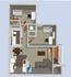 Modern 3D floor plan showcasing two bedrooms, a stylish open-concept kitchen, cozy living area, and a spacious bathroom with elegant design.