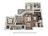 Elegant 3D floor plan showcasing a modern apartment with 2 cozy bedrooms, inviting living area, stylish kitchen, and private balcony.