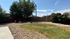 Charming backyard with lush greenery, mature trees, and a tranquil stone birdbath, enclosed by a rustic wooden fence.