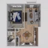 Chic 3D floor plan showcasing a modern layout with one spacious bedroom, an inviting open-concept living and dining area, and a sleek kitchen, ideal for contemporary living.