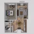 Chic 1-bedroom apartment floor plan featuring a cozy living area, modern kitchen, and elegant dining space.