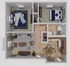 Chic 3D floor plan showcasing 2 cozy bedrooms, an open-concept living area, a modern kitchen with dining, and a well-appointed bathroom.