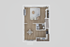 Modern open-concept apartment floor plan featuring a cozy living area, compact kitchen, dining space, and a bathroom with stylish hardwood flooring.